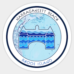 Map Design - Rhode Island Narragansett Beach (Blue) Sticker